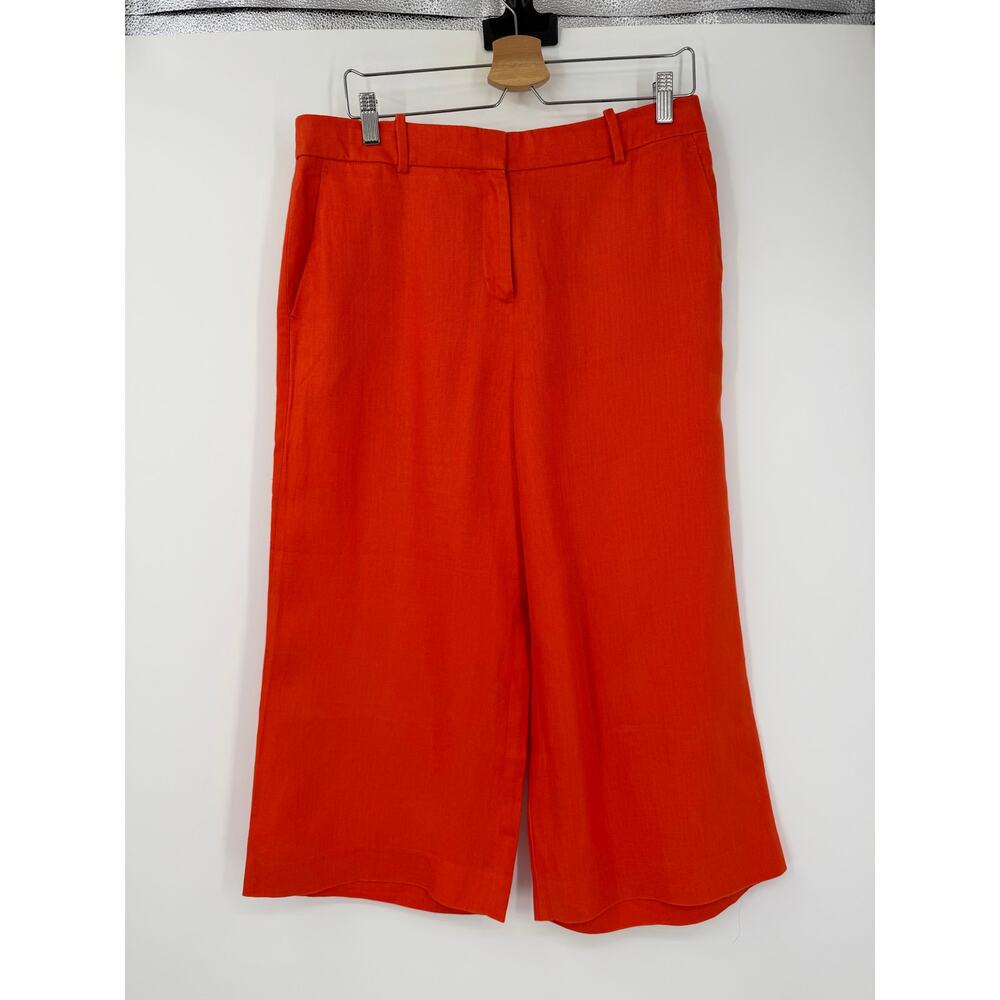J.Crew Womens Size 10 Orange 100% Linen Wide Leg Crop Pants Culottes Coastal - Picture 2 of 11
